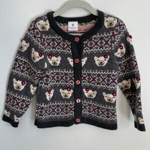 Hanna Andersson Girls Gray‎ Fair Isle Bear Wool Blend Cardigan 3T
